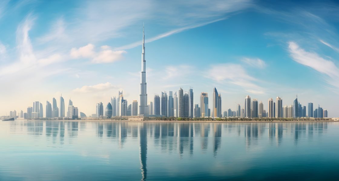 Beautiful view Dubai city from the sea